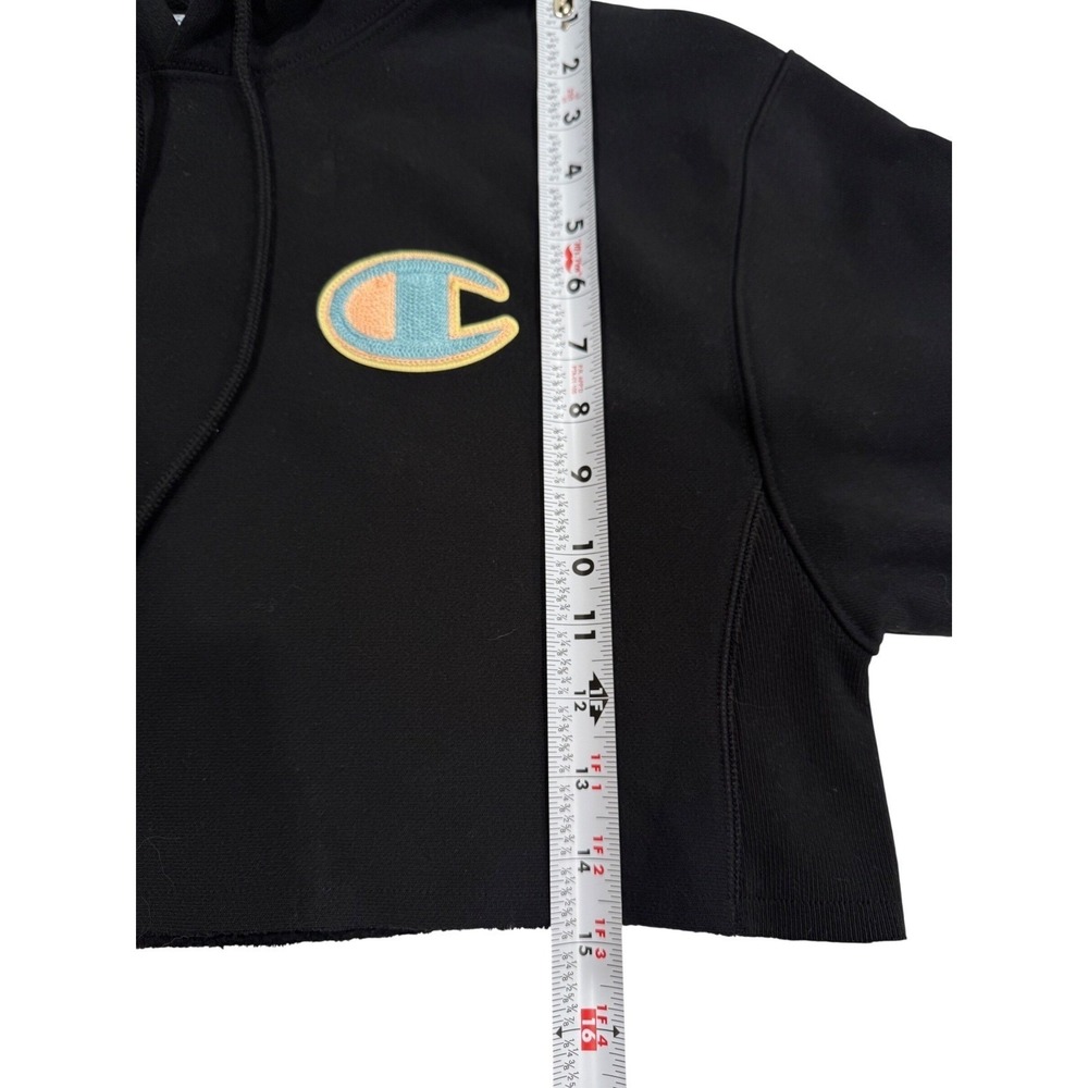 Champion Reverse Weave Cropped Hoodie Black Logo Pullover XS Streetwear - Picture 7 of 7